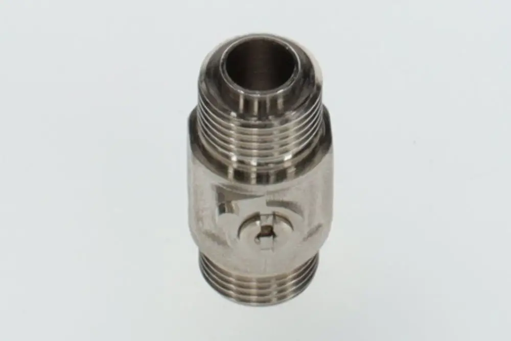 Metallischer Absperrhahn mit Außengewinde von Bosch, zylindrische Form, mit einer Öffnung und einem mechanischen Betätigungselement auf der Vorderseite.